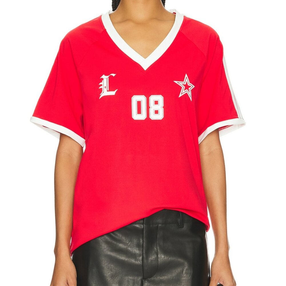 Lioness Spectate V-Neck Top Red White Jersey Size Small